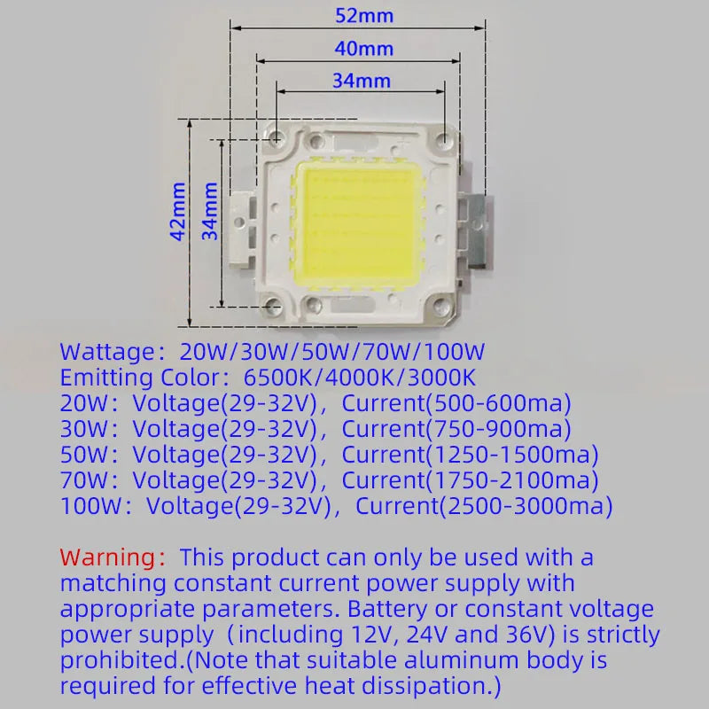 LED Light Matrix COB Integrated Lamp Chip DIY LED Spotlight Floodlights Outdoor High Power 20W 30W 50W 70W 100W WHITE RED GREEN
