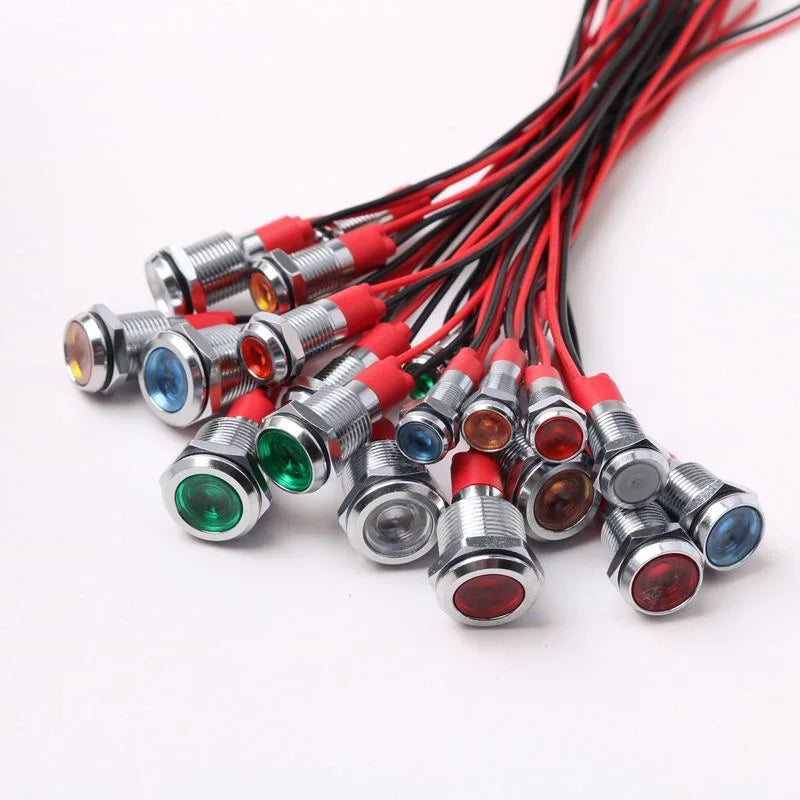 6mm 8mm 10mm 12mm LED Metal Indicator light waterproof Signal lamp with wire 3V 5V 6V 12V 24V 220v red yellow blue green white