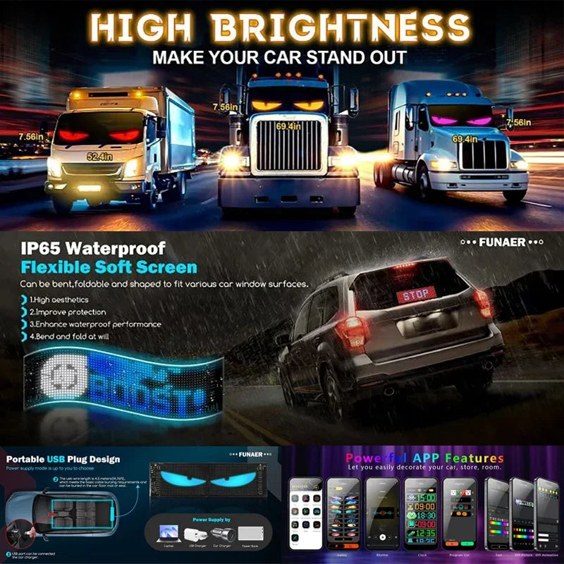 LED DIY Matrix Pixel Panel Led Display Truck Eye Car Sign Animation Bluetooth App Control Programmable Flexible Screen