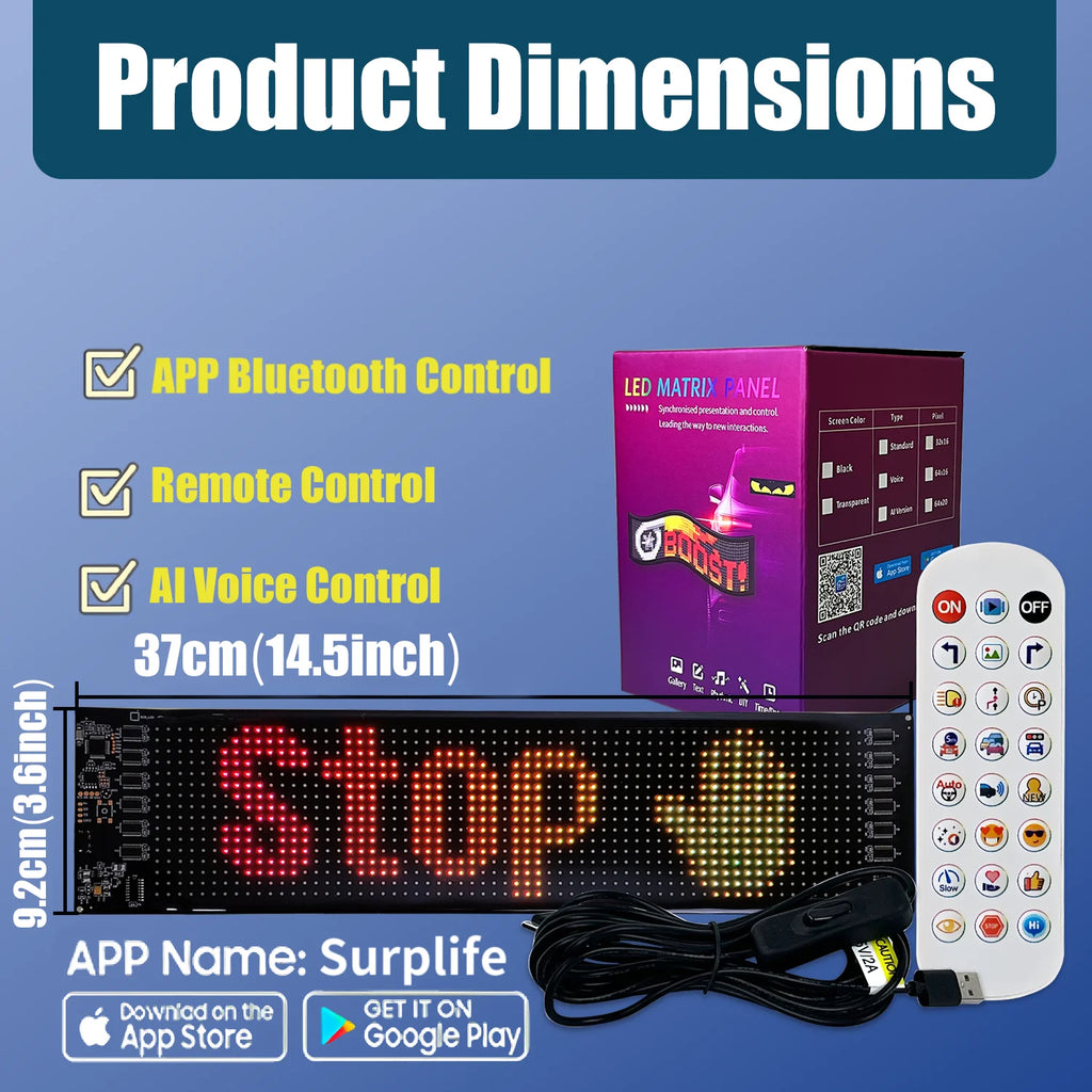 LED Matrix Panel Rolling Advertisement LED Sign with AI APP Remote Programmable Logo Light for Car Shops Offices Restaurants