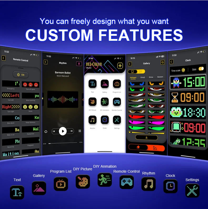LED Matrix Pixel Panel Scrolling Bright Advertising LED Signs Flexible RGB Car Pattern Graffiti Scrolling Text Animation USB 5V