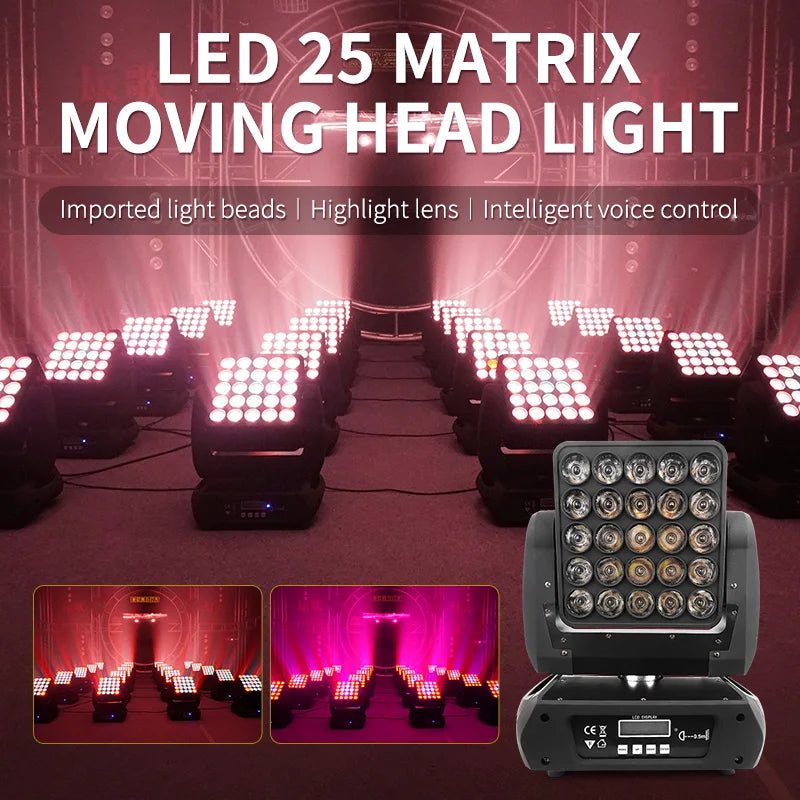 RGBW 4in1 Led Matrix Beam Moving Head Light 12w*25pcs RBG Moving Head Led Moving Head Wash Beam For Stage DJ Party Lights
