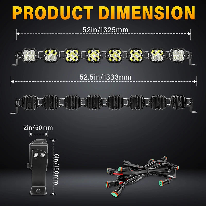 Auxtings 52 Inch 240W Linkable LED Light Bar, Cube Pod Lights, Flood/Spot/Combo Beam, 5500K Amber/White Offroad Driving