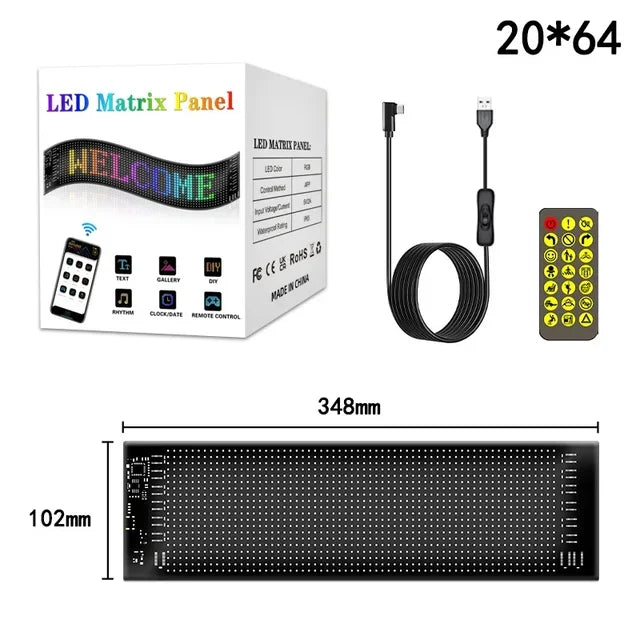 Car LED Matrix Pixel Panel DIY RGB LIghting Graffiti Scrolling Text Board Windshield Advertising Screen Bluetooth APP Control