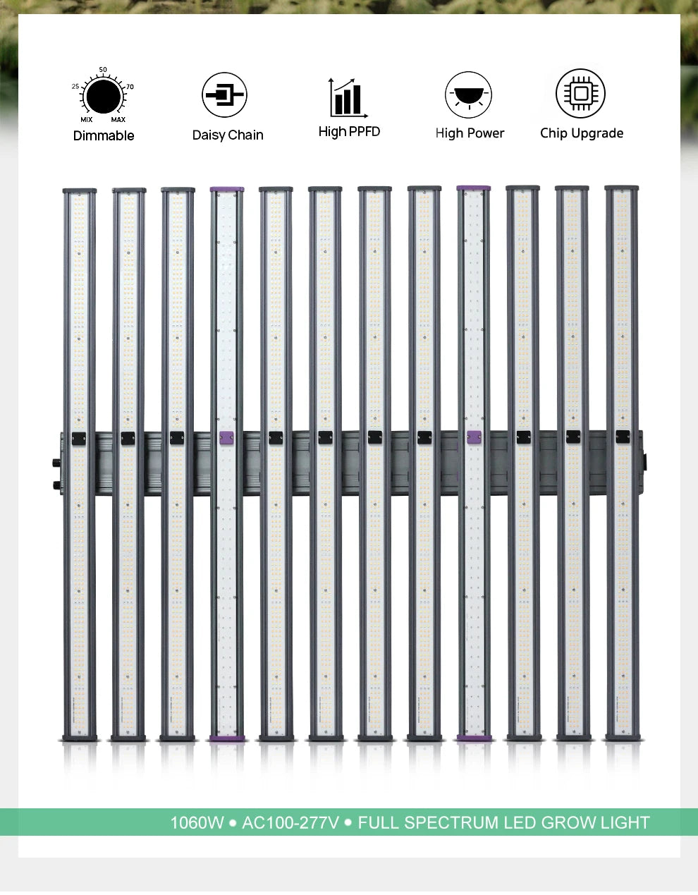 Full Spectrum 1060W AC100-277V IP65 Waterproof Dimmable & LED Chip SMD281B Easy Installation LED Grow Light