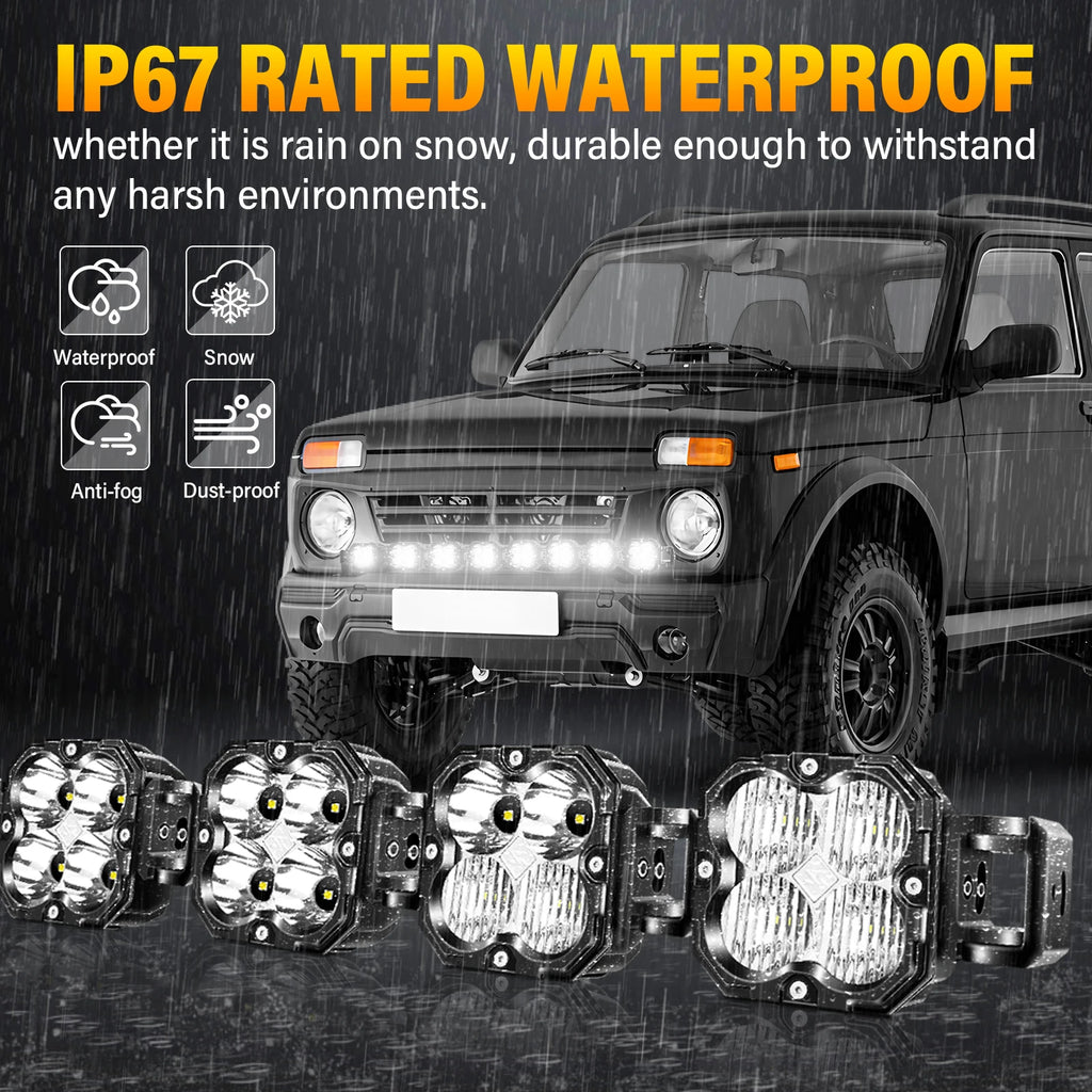 Auxtings 52 Inch 240W Linkable LED Light Bar, Cube Pod Lights, Flood/Spot/Combo Beam, 5500K Amber/White Offroad Driving