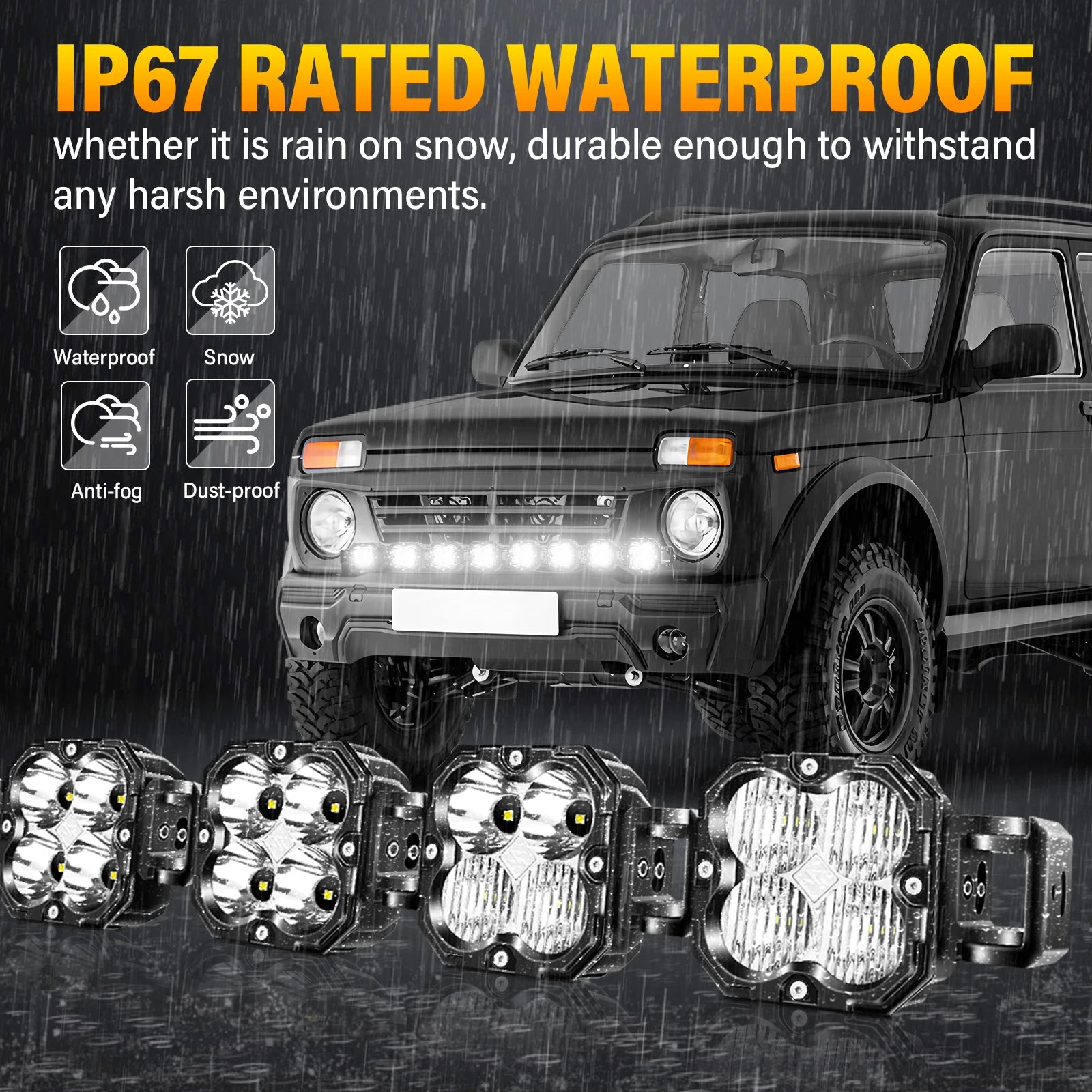 Auxtings 52 Inch 240W Linkable LED Light Bar, Cube Pod Lights, Flood/Spot/Combo Beam, 5500K Amber/White Offroad Driving