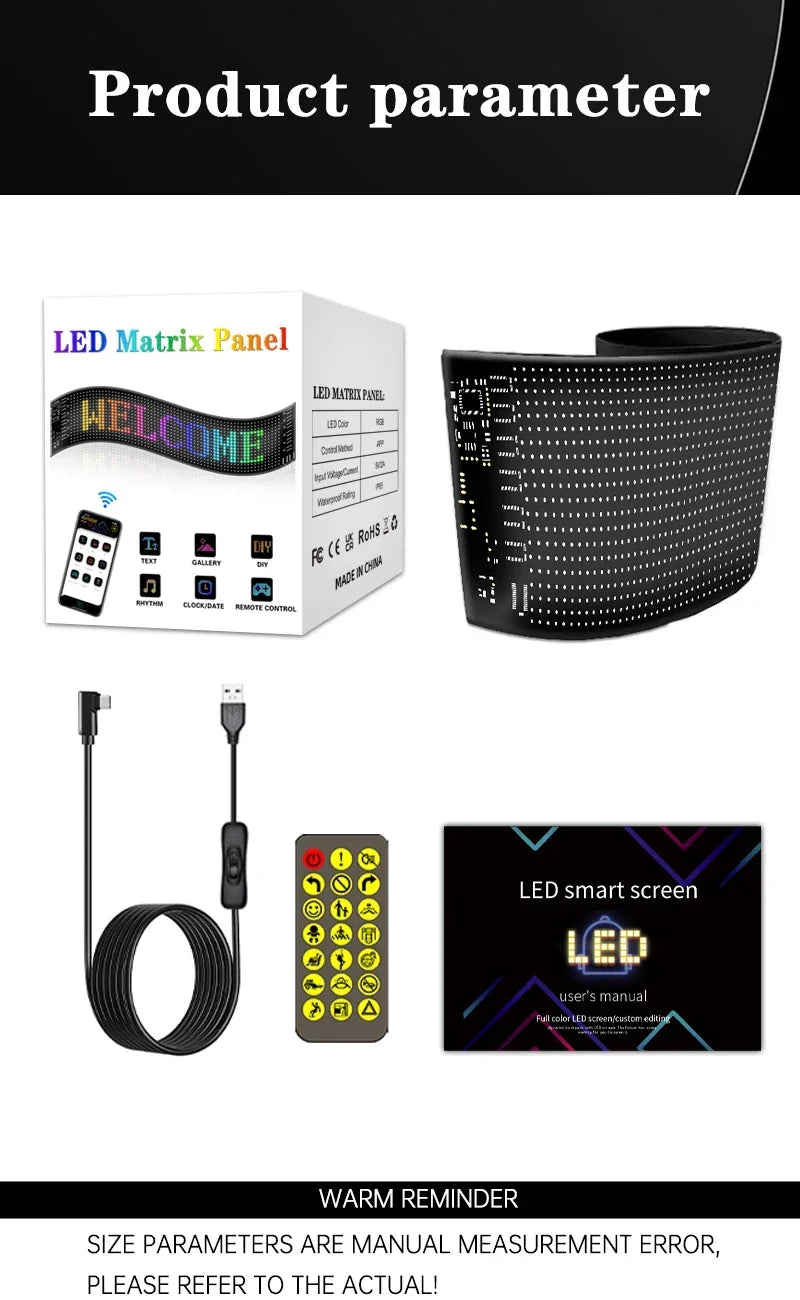 Car LED Matrix Pixel Panel DIY RGB LIghting Graffiti Scrolling Text Board Windshield Advertising Screen Bluetooth APP Control