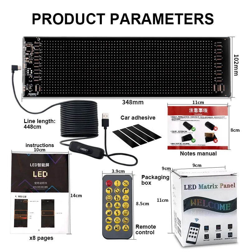 LED Matrix Pixel Panel Scrolling Bright Advertising LED Signs Flexible RGB Car Pattern Graffiti Scrolling Text Animation USB 5V