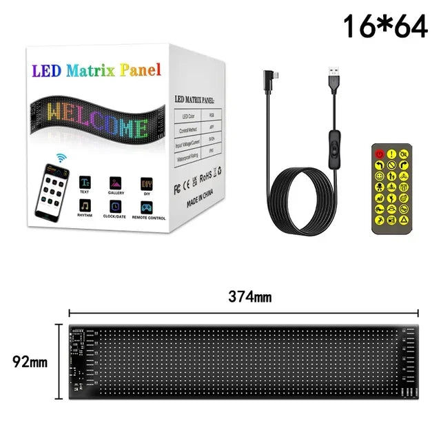Car LED Matrix Pixel Panel DIY RGB LIghting Graffiti Scrolling Text Board Windshield Advertising Screen Bluetooth APP Control
