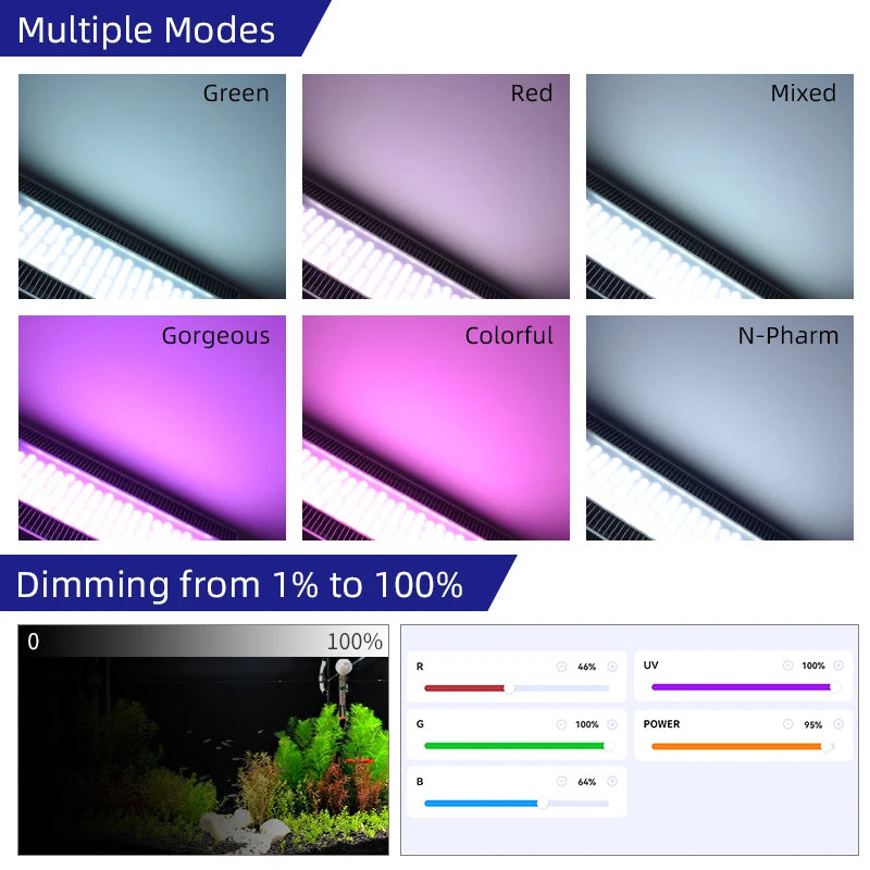 Black Led Aquarium Light For Freshwater Aquarium APP Control ADA Style RGB Solar Led Aquarium Light