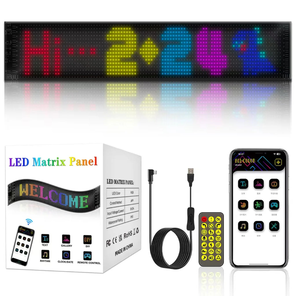 LED RGB Matrix Panel Rolling Advertisement LED Sign USB 5V with Remote Programmable logo light for Car Shops Offices Restaurants