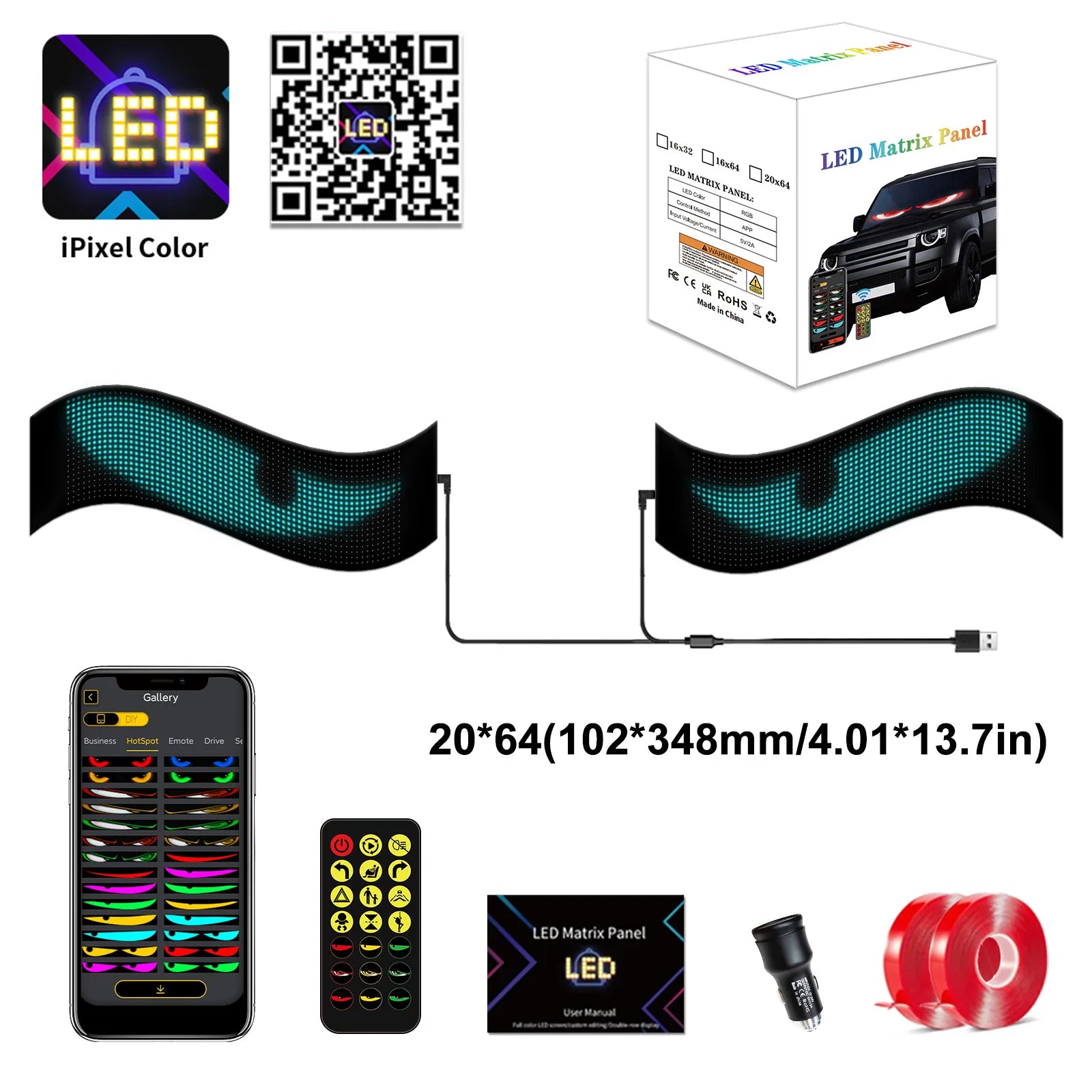LED Matrix Pixel Panel Scrolling Bright Advertising LED Signs Flexible RGB Car Pattern Graffiti Scrolling Text Animation USB 5V