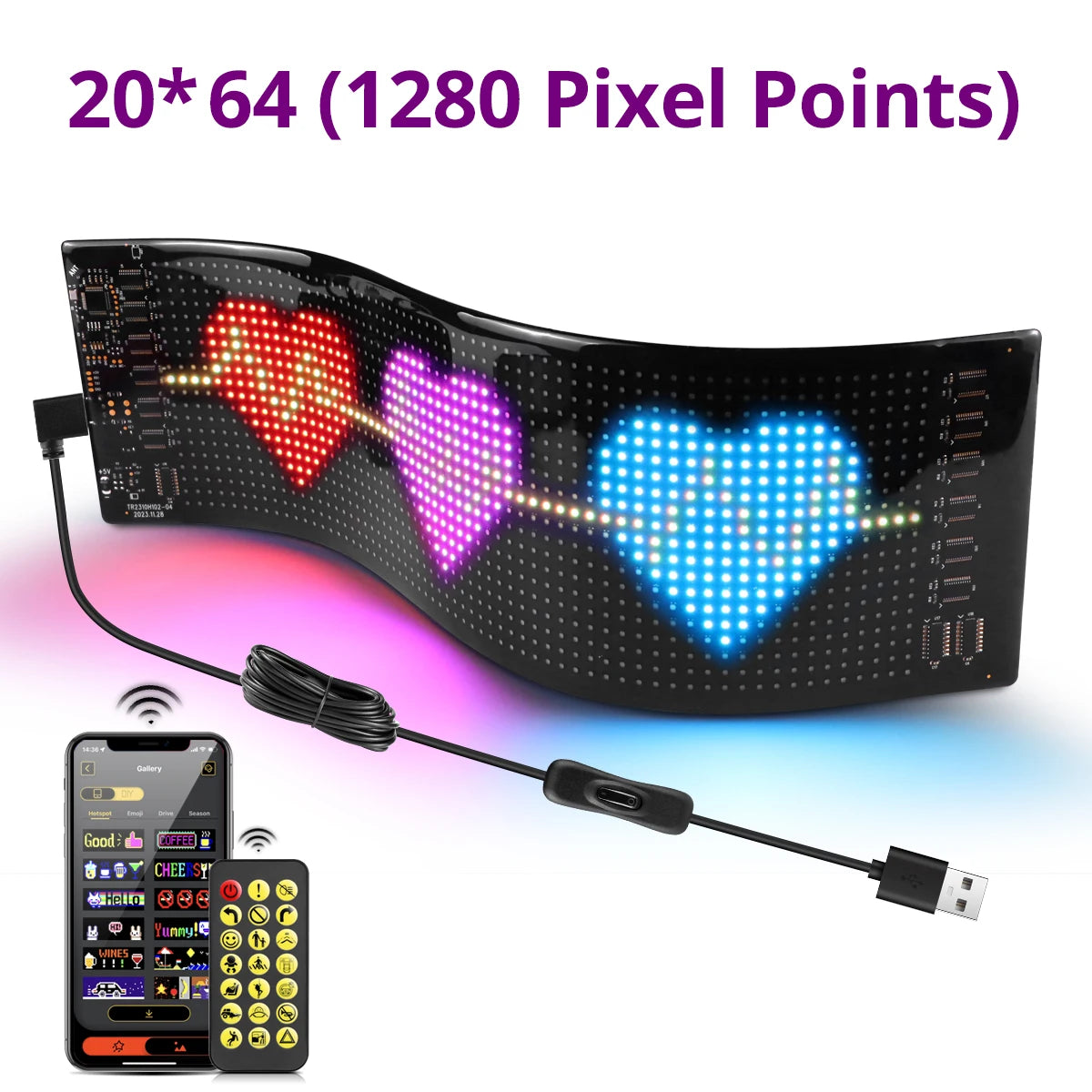 LED Matrix Pixel Screen Panel USB 5V Addressable Scrolling Sign LED Display Bluetooth DIY RGB Pattern Graffiti Text for Car Shop