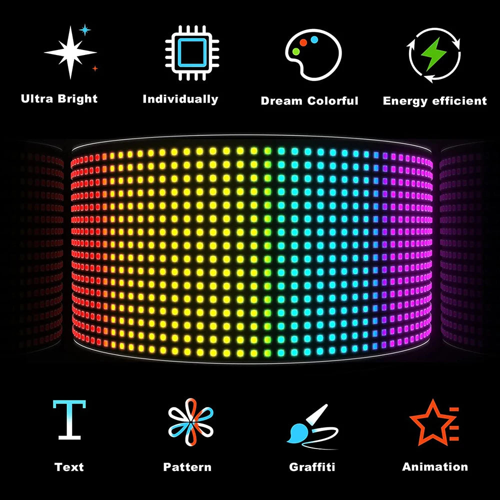 LED DIY Matrix Pixel Panel Led Display Truck Eye Car Sign Animation Bluetooth App Control Programmable Flexible Screen