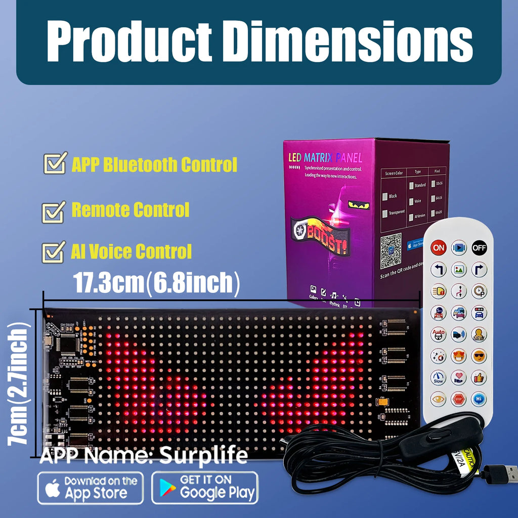 LED Matrix Panel Rolling Advertisement LED Sign with AI APP Remote Programmable Logo Light for Car Shops Offices Restaurants