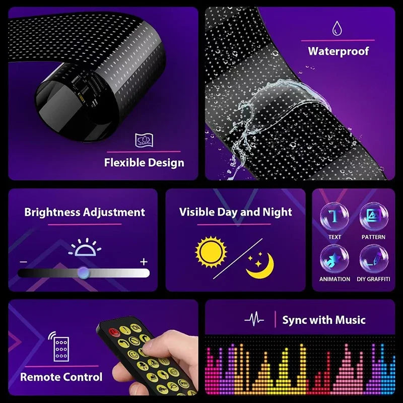 LED DIY Matrix Pixel Panel Led Display Truck Eye Car Sign Animation Bluetooth App Control Programmable Flexible Screen