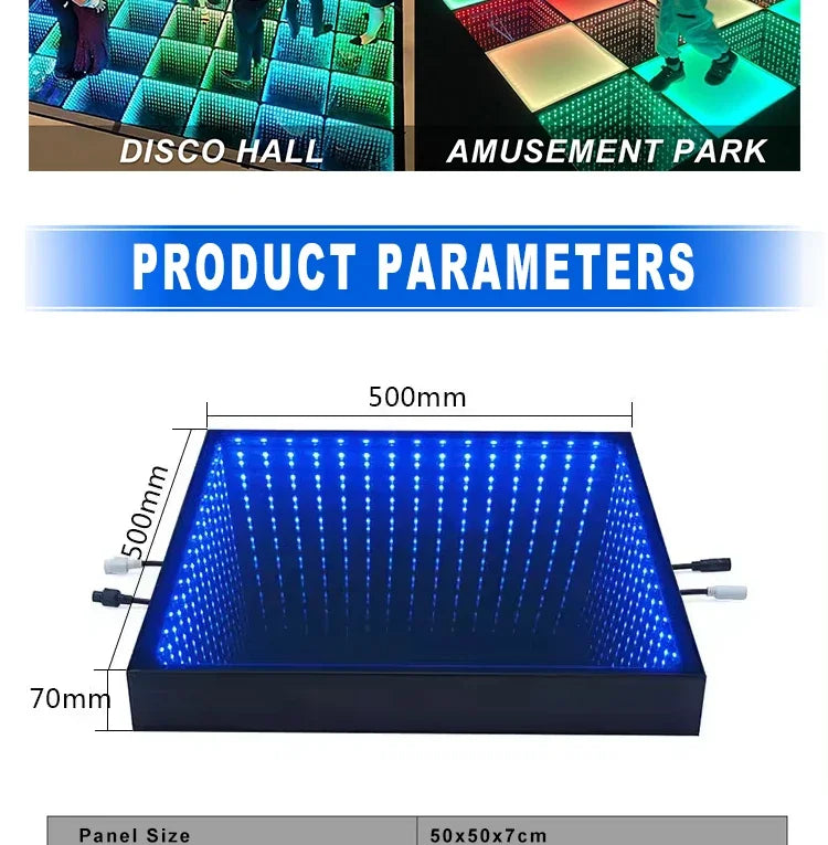 0.5x0.5m Stage LED Dance Floor Light 3d Mirror Abyss Tempered Glass LED Dancing Floor Tiles for DJ Disco Club Wedding Party