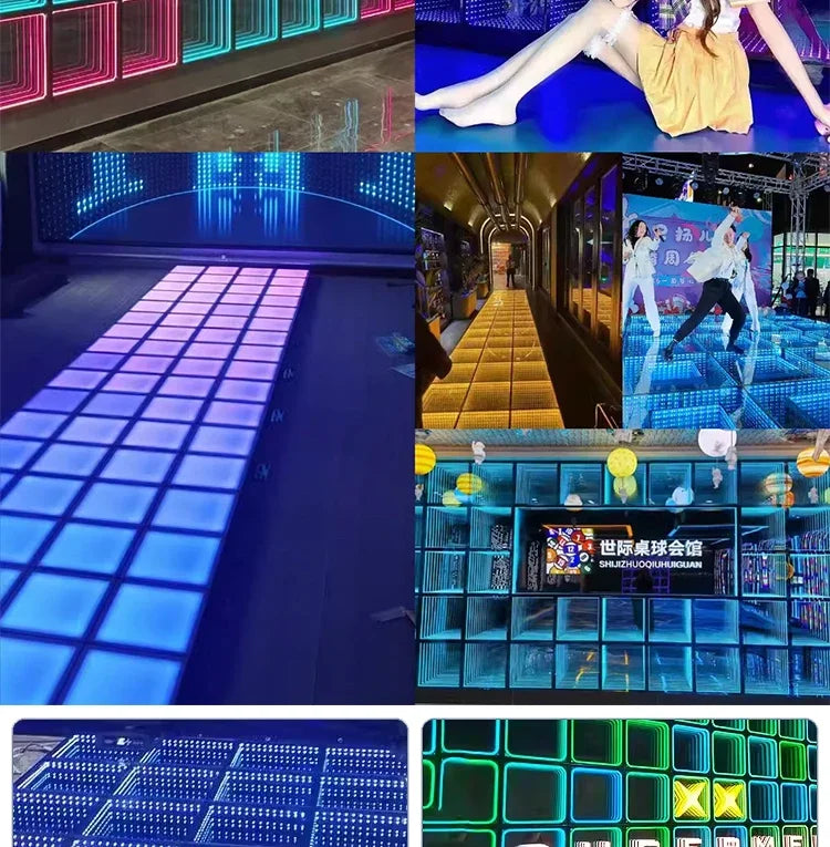 0.5x0.5m Stage LED Dance Floor Light 3d Mirror Abyss Tempered Glass LED Dancing Floor Tiles for DJ Disco Club Wedding Party