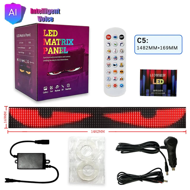 LED Matrix Panel AI Voice Function Devil's Eye Flexible Screen App Control DIY Programmable Lighting for Car Decor Accessories
