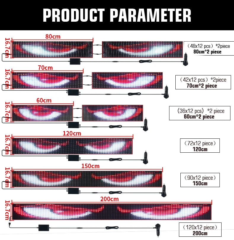 LED DIY Matrix Pixel Panel Led Display APP Control Truck Custom Text Pattern Lighting Flexible Screen Music Mode Devil Eye Light