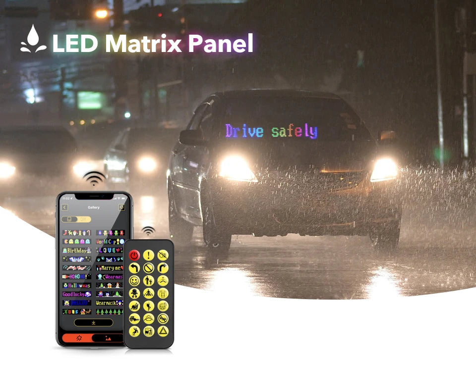 LED Matrix Pixel Screen Panel USB 5V Addressable Scrolling Sign LED Display Bluetooth DIY RGB Pattern Graffiti Text for Car Shop