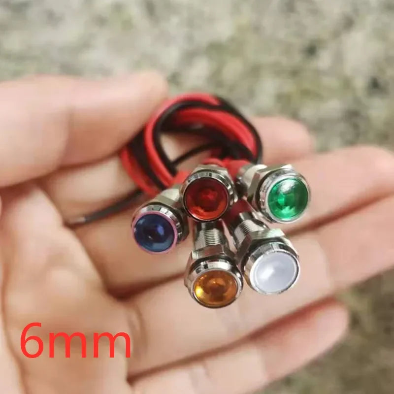 6mm 8mm 10mm 12mm LED Metal Indicator light waterproof Signal lamp with wire 3V 5V 6V 12V 24V 220v red yellow blue green white