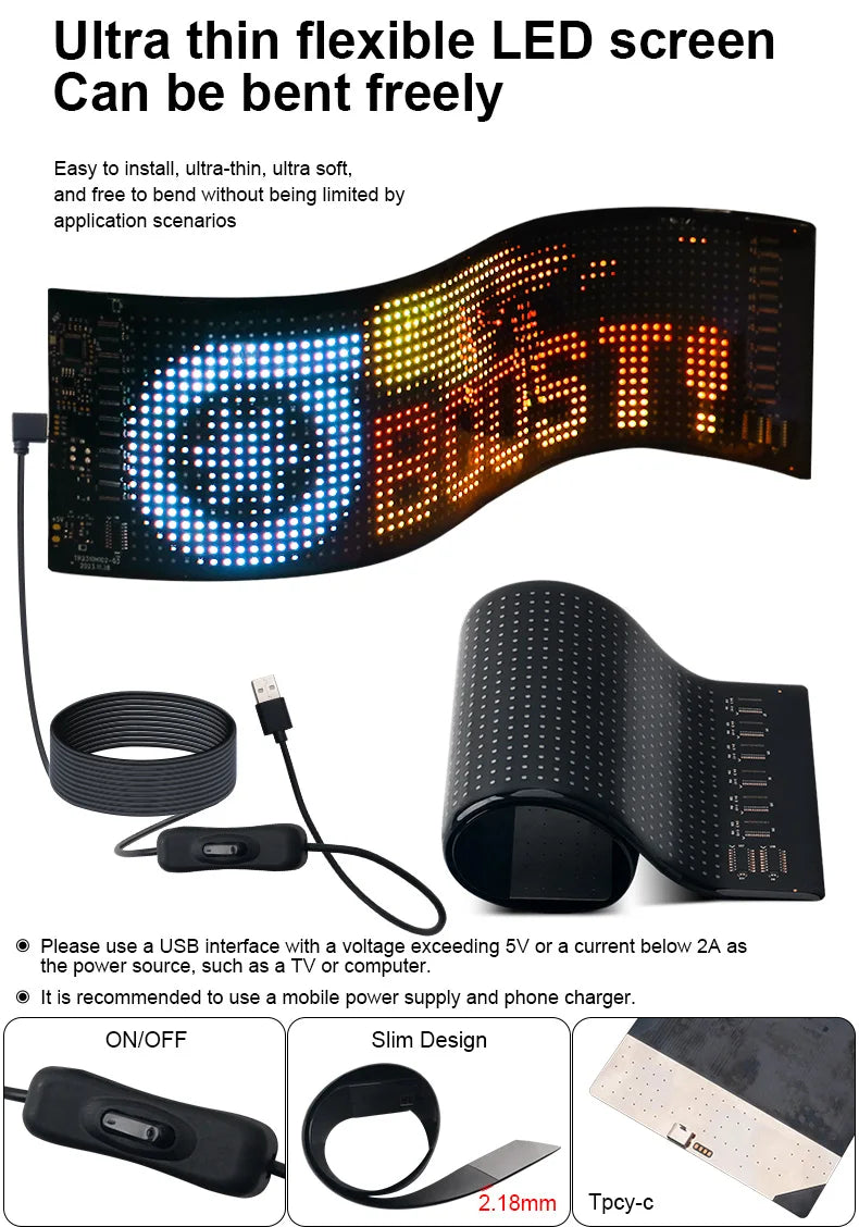 LED Matrix Pixel Panel Scrolling Bright Advertising LED Signs Flexible RGB Car Pattern Graffiti Scrolling Text Animation USB 5V