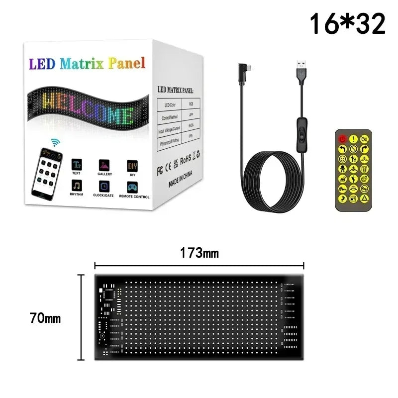 LED Matrix Pixel Panel USB 5V RGB Car Sign Bluetooth App Control Flexible Addressable Pattern Graffiti Scrolling Text Animation