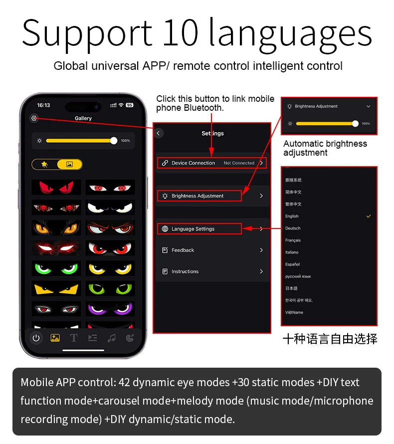 LED DIY Matrix Pixel Panel Led Display APP Control Truck Custom Text Pattern Lighting Flexible Screen Music Mode Devil Eye Light