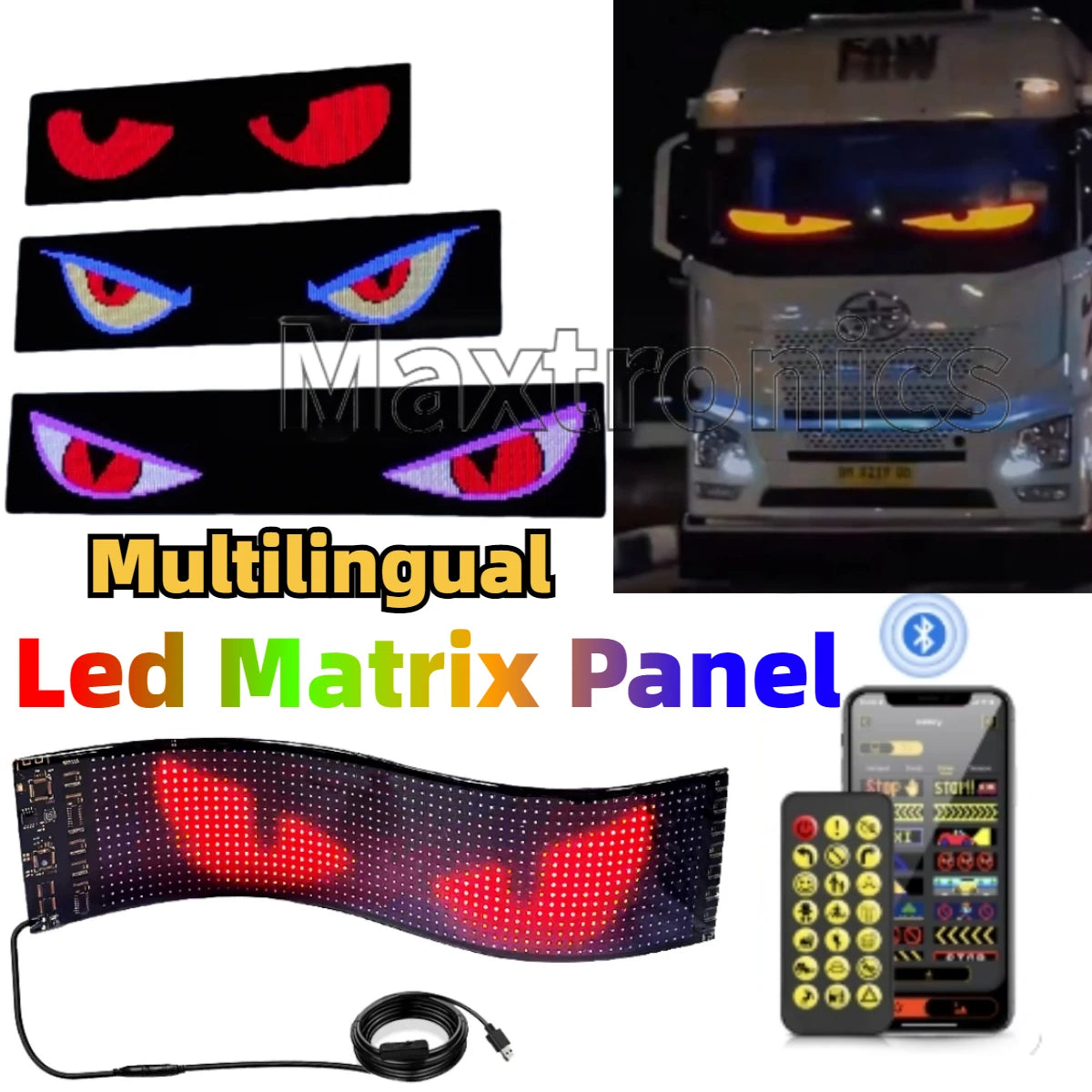 NEW Car Led Matrix Pixel Panel Multilingual USB 5V P65 Waterproof App Programmable Flexible Screen Display for Truck Devil's Eye