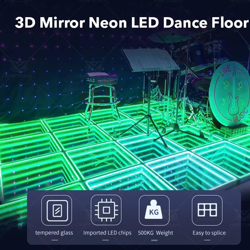 0.5x0.5m Stage LED Dance Floor Light 3d Mirror Abyss Tempered Glass LED Dancing Floor Tiles for DJ Disco Club Wedding Party