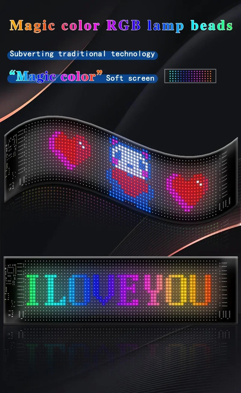 Car LED Matrix Pixel Panel DIY RGB LIghting Graffiti Scrolling Text Board Windshield Advertising Screen Bluetooth APP Control