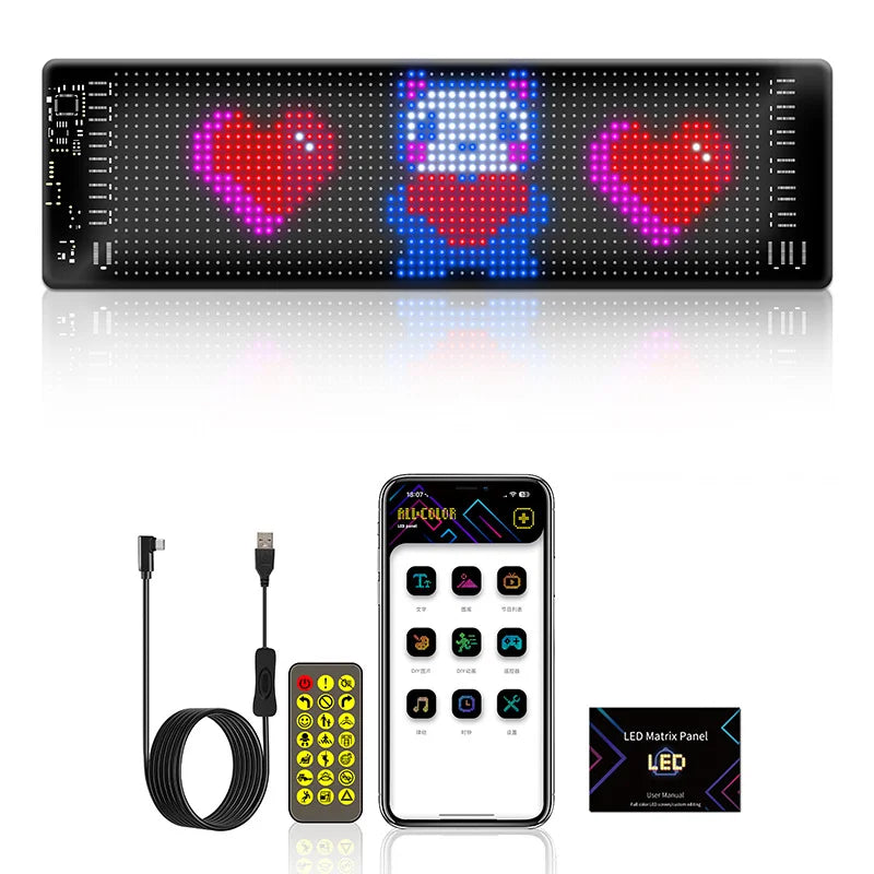 LED RGB Matrix Panel Rolling Advertisement LED Sign USB 5V with Remote Programmable logo light for Car Shops Offices Restaurants