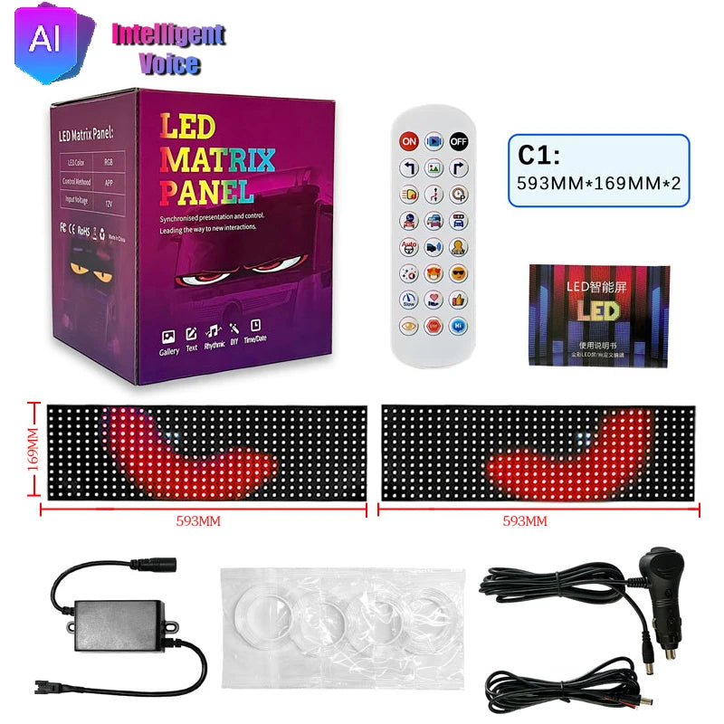 LED Matrix Panel AI Voice Function Devil's Eye Flexible Screen App Control DIY Programmable Lighting for Car Decor Accessories