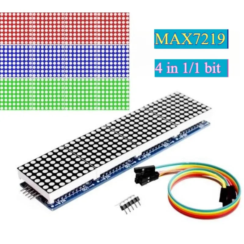LED Display 4 in 1 MAX7219 Dot Matrix Module 8*8 Common Cathode 5V with DuPont Wires Cable Red/Green for Electronic DIY Projects