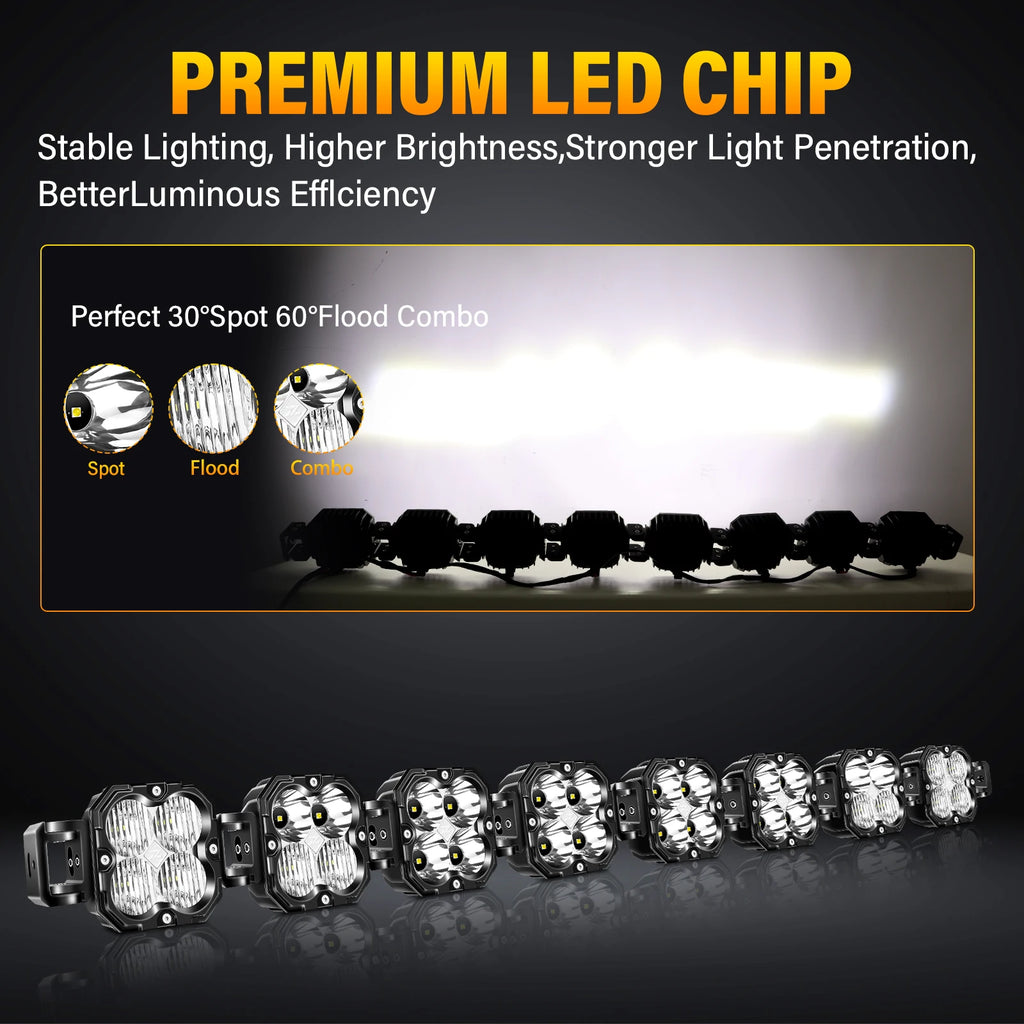 Auxtings 52 Inch 240W Linkable LED Light Bar, Cube Pod Lights, Flood/Spot/Combo Beam, 5500K Amber/White Offroad Driving