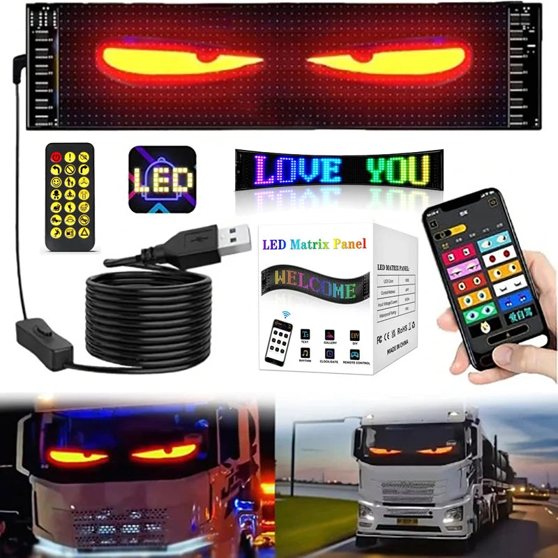 LED Matrix Pixel Panel Light Flexible Programmable Demon Eyes LED Car Sign Bluetooth App Control Scrolling Advertising LED Signs
