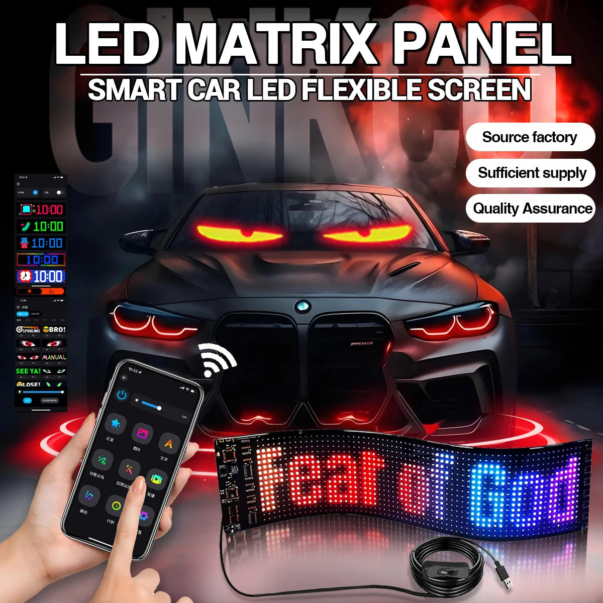 LED Matrix Panel Rolling Advertisement LED Sign with AI APP Remote Programmable Logo Light for Car Shops Offices Restaurants
