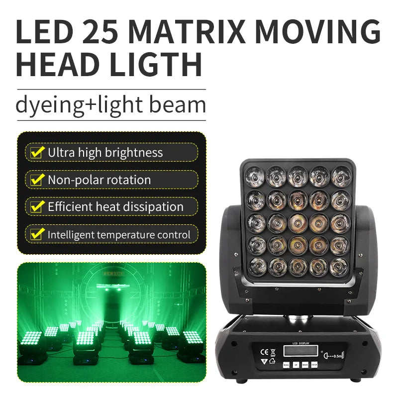 RGBW 4in1 Led Matrix Beam Moving Head Light 12w*25pcs RBG Moving Head Led Moving Head Wash Beam For Stage DJ Party Lights