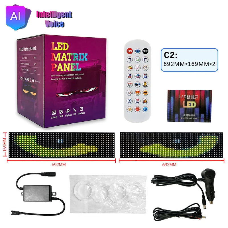 LED Matrix Panel AI Voice Function Devil's Eye Flexible Screen App Control DIY Programmable Lighting for Car Decor Accessories