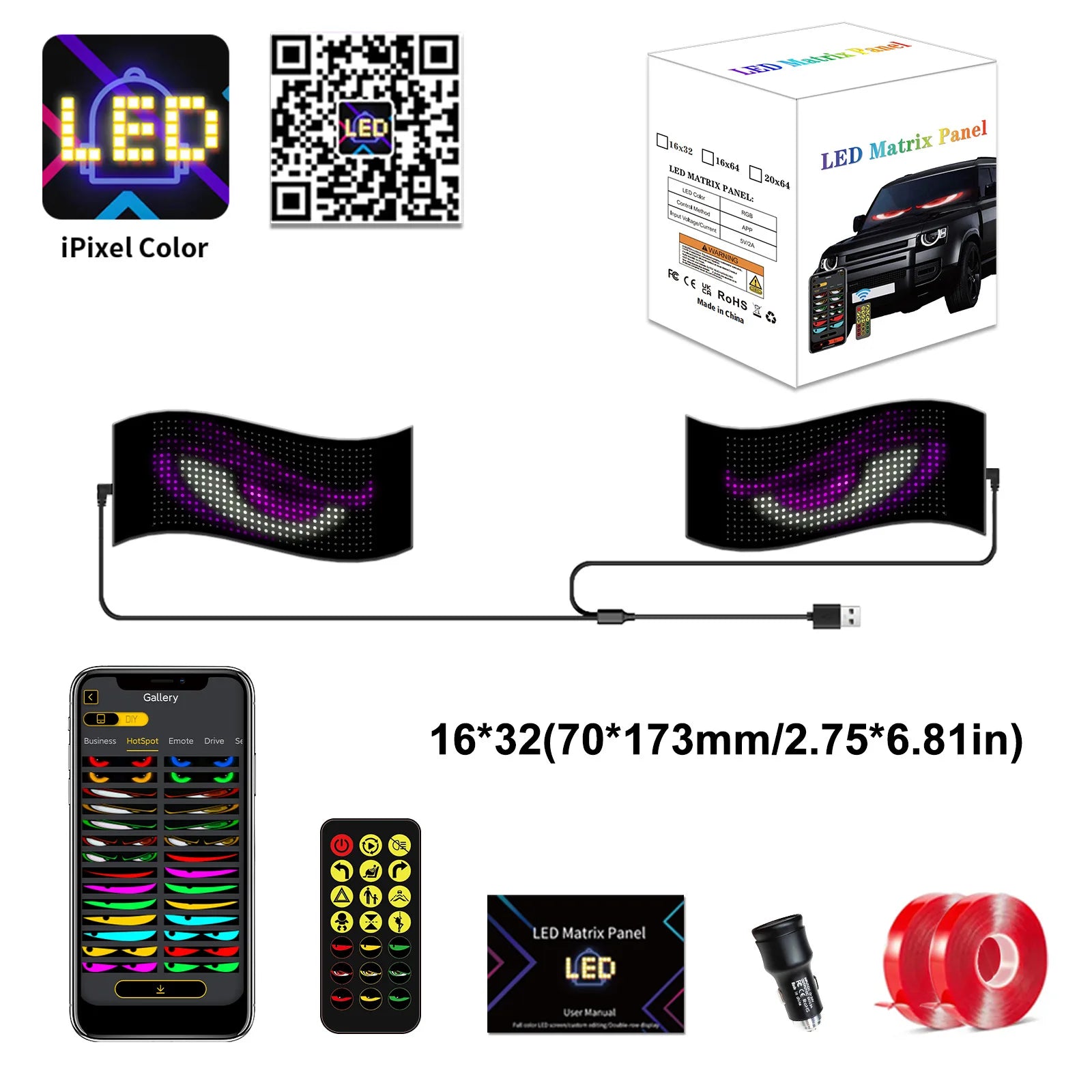 LED Matrix Pixel Panel Scrolling Bright Advertising LED Signs Flexible RGB Car Pattern Graffiti Scrolling Text Animation USB 5V