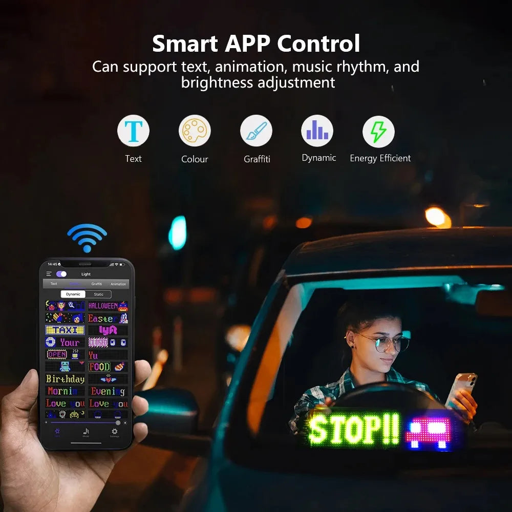 LED Matrix Pixel Panel Light Flexible Programmable Demon Eyes LED Car Sign Bluetooth App Control Scrolling Advertising LED Signs