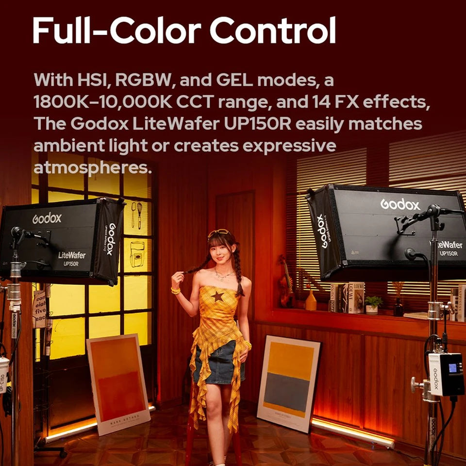 Godox LiteWafer UP150R RGB 1800-10000K LED Light Panel CRI 97 TLCI 98 Quick-Release Mounting System 14 Lighting Effects