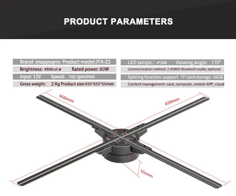 High Resolution 1080p Indoor Wall Mounted LED Fan 3D 3D Holographic Display Projector For Advertising ODM Supply