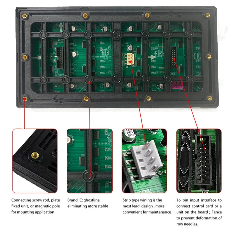 P4 LED Outdoor Matrix Module 256x128mm High Brightness Waterproof 64x32 Pixels 8S Full Color Panel HUB75 Programmable Display