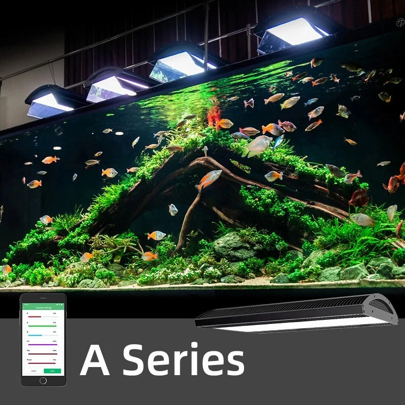 120W Full Spectrum RGB+UV LED Aquarium Light, APP Control Dimmable 12000K Aluminum Heatsink for Aquatic Plants Aquascaping