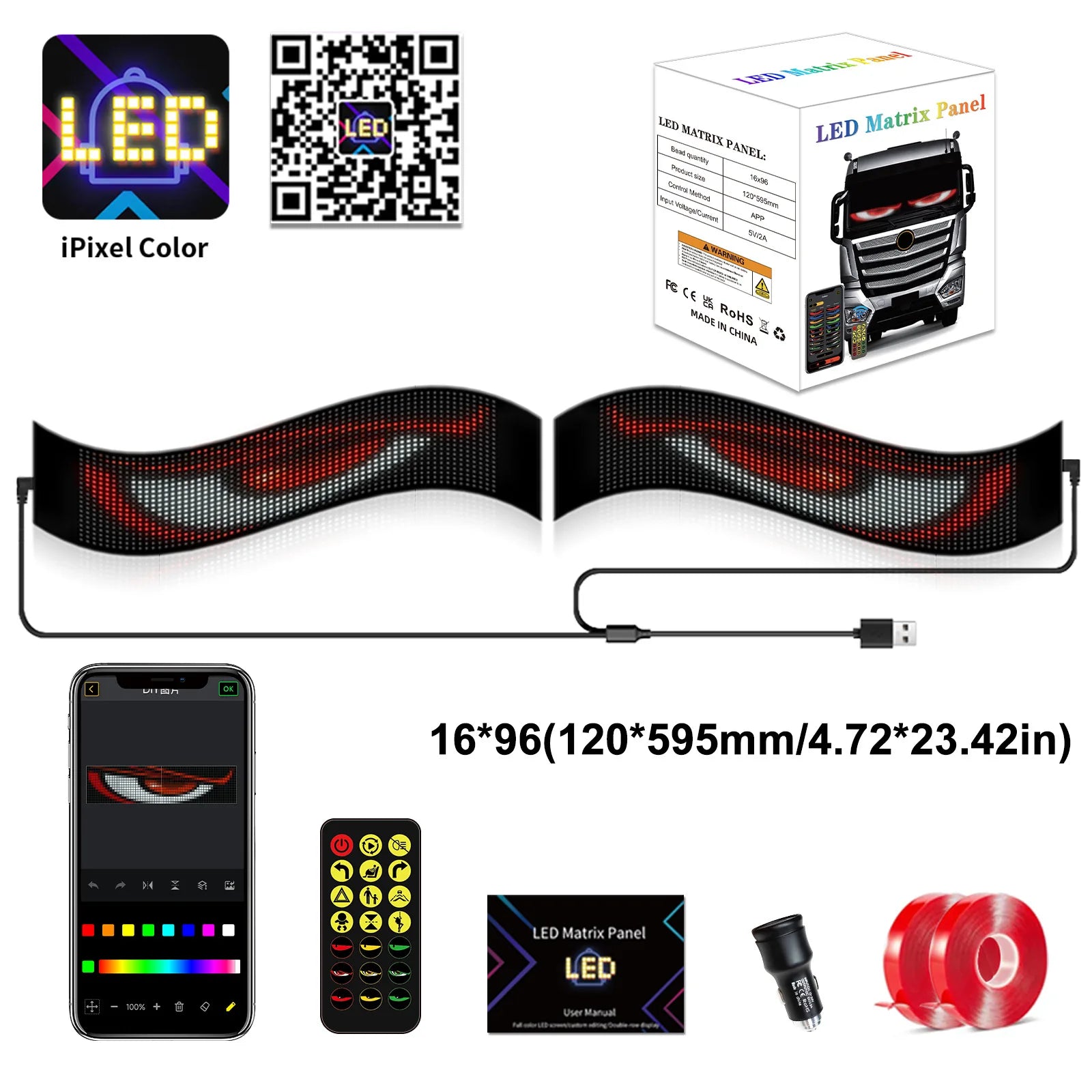 LED Matrix Pixel Panel Scrolling Bright Advertising LED Signs Flexible RGB Car Pattern Graffiti Scrolling Text Animation USB 5V