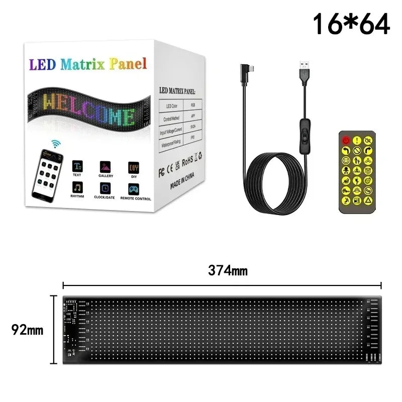 LED Matrix Pixel Panel USB 5V RGB Car Sign Bluetooth App Control Flexible Addressable Pattern Graffiti Scrolling Text Animation