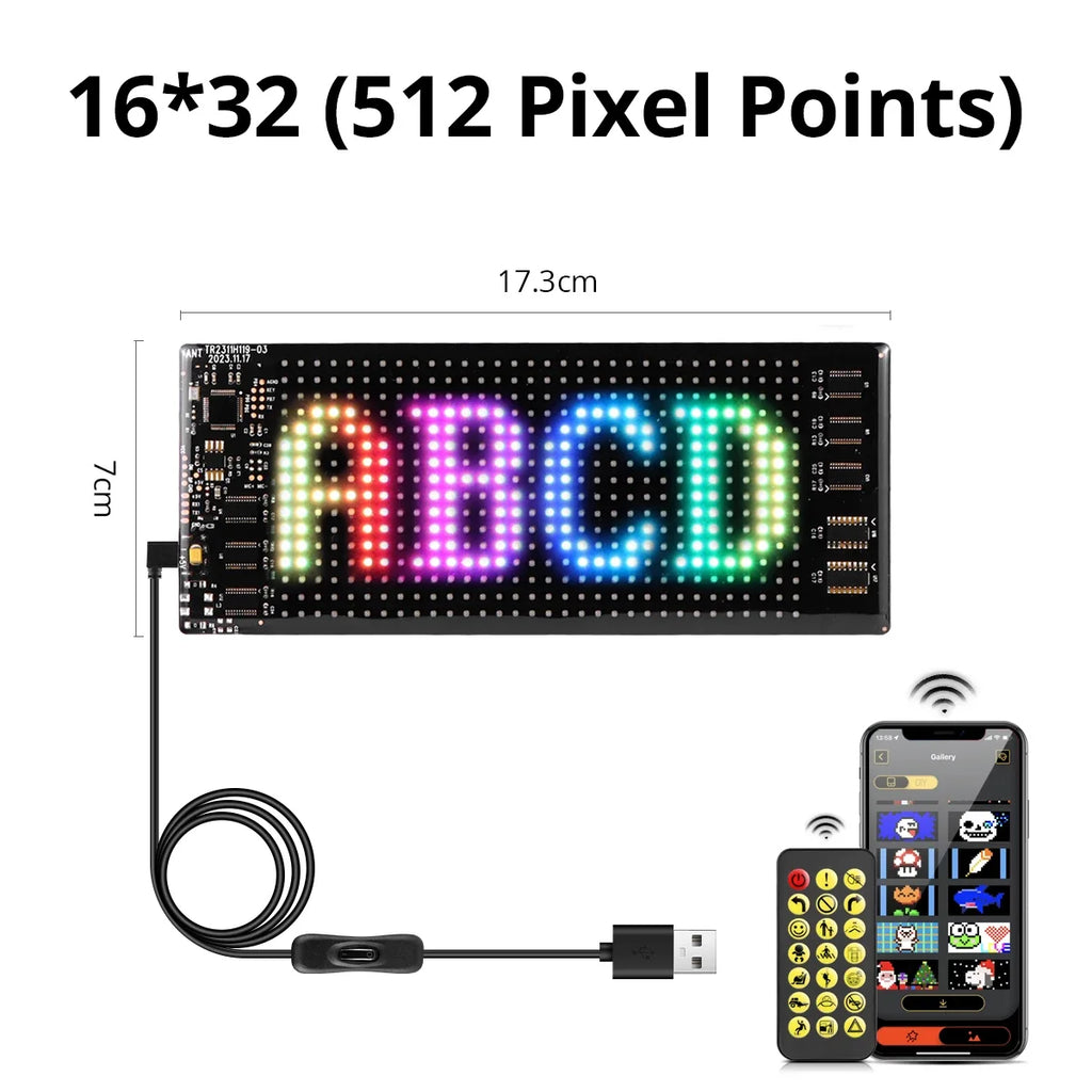 LED Matrix Pixel Panel Advertising Light Flexible RGB Pattern Scrolling Display Car Shop Reminder Light Festival Surprise Tool